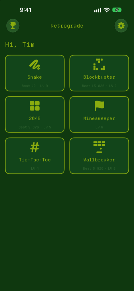 Hub in the green theme, dark mode